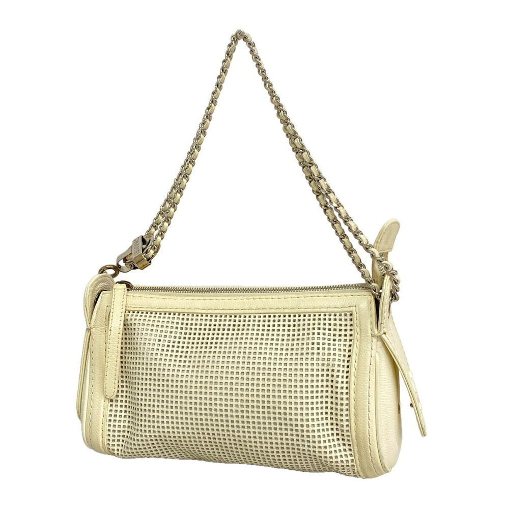 CHANEL Silver Leather Shoulder Bag
